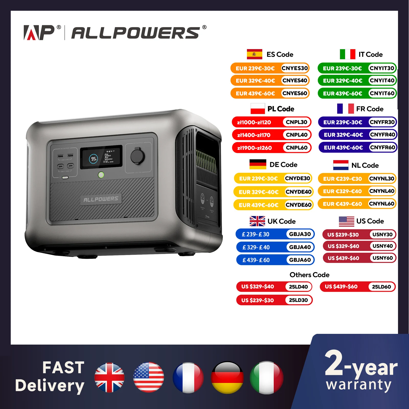 ALLPOWERS  B3000 Expansion Battery 3168Wh LiFePO4 Battery Compatible with R3500 Solar Generators for Camping, Party, RV, Home