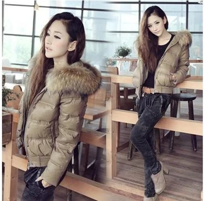 FTLZZ Real Raccoon Fur Winter Jacket Women Long Sleeve Slim White Duck Down Parkas Female Hooded Pockets Coat Outwear