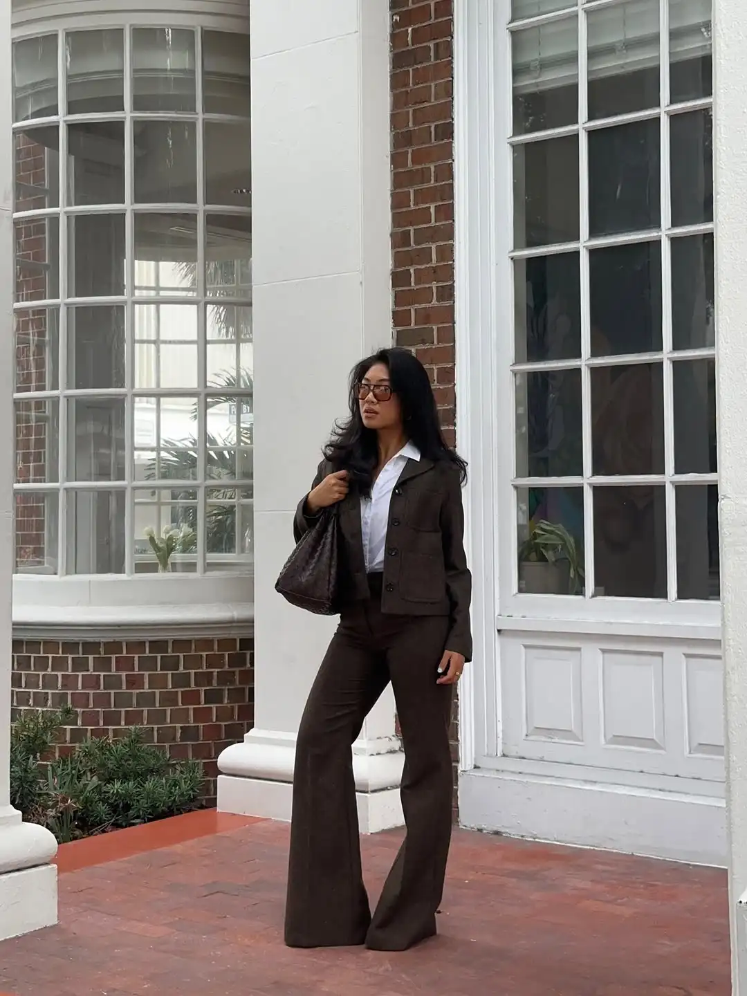 معطف نسائي أنيق من الصوف البني كاجوال بجيب طية صدر السترة فضفاض وصدر واحد سترة قصيرة للسيدات سترات مكتب للتنقل اليومي #4