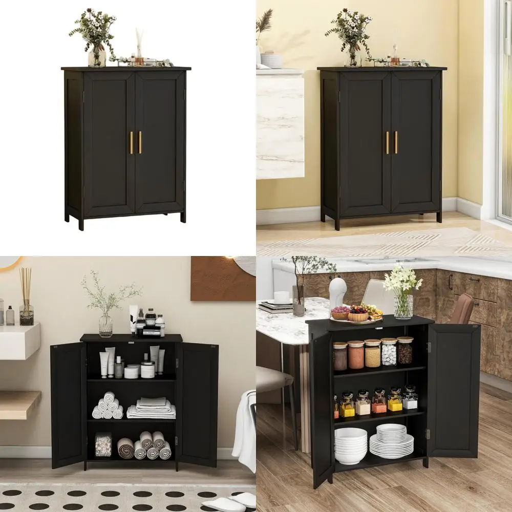 

Отдельно стоящий шкаф для хранения в ванной комнате с регулируемыми полками для прачечной, 2 двери