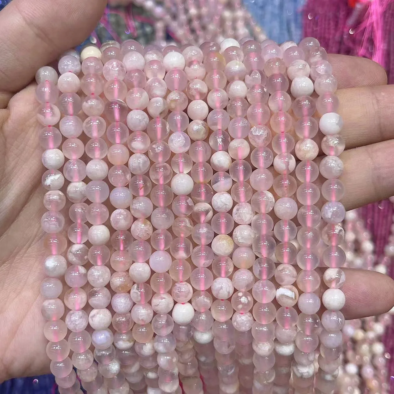 

100% Pure Natural Stone Sakura Agate 6/8/10MM Round Pink Agate Loose Beads Genuine Gem For DIY Bracelet Necklace Jewelry Making