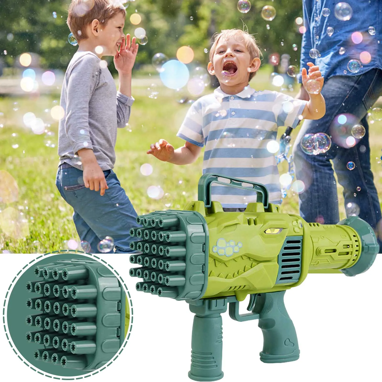 Dinosaur Soap Bubble Gun Machine Toy 32 Holes Electric Automatic Bazooka Bubble Maker Gun Outdoor Birthday Party Kids Toys Gifts