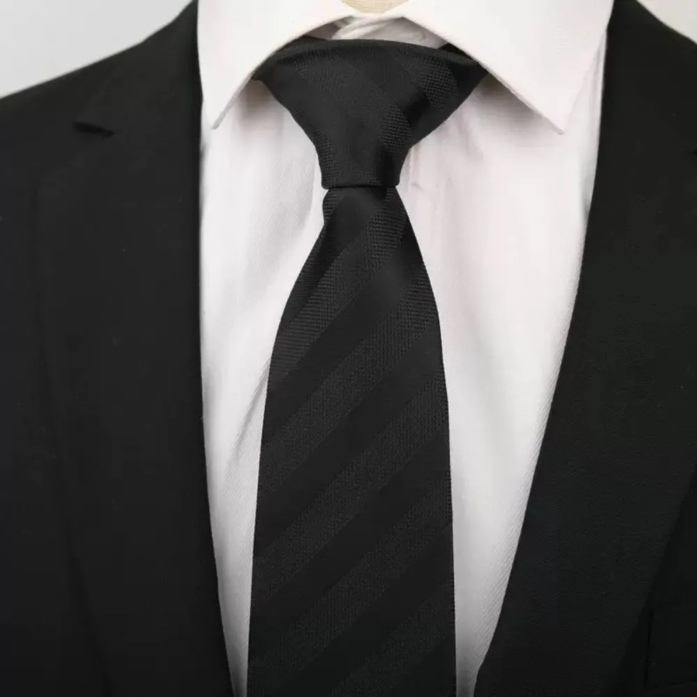 

Fashion Solid Color Black Necktie Stripes Jacquard Men Necktie Hand Tied Adjustable Retro Cravat Boys