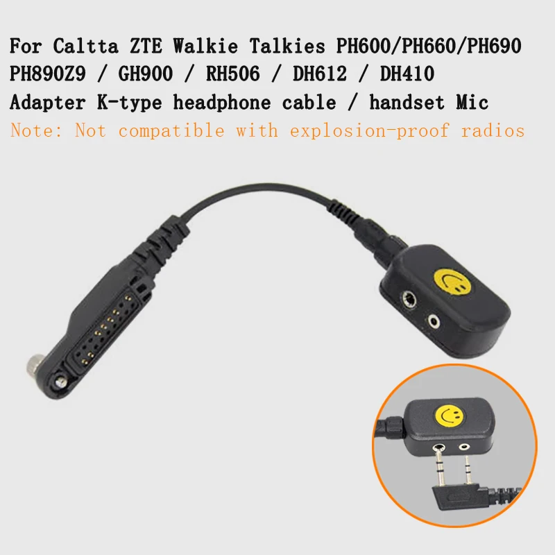 

Radio Headset Adapter For Caltta ZTE Gunda DH410 PH690 PH600 PH890, Z9 Two Way Radio Adapter to K-head earphones, handheld Mic