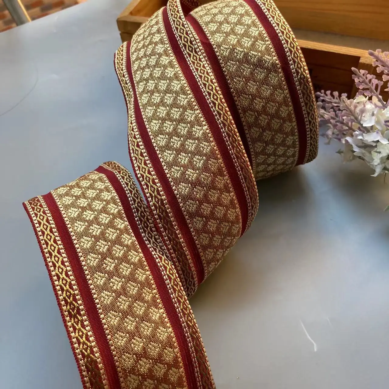 1 Yard Red 5.7cm Lace Trim Ribbon Jacquard Ribbon National Clothing Embroidery Fabric Style Clothing Accessories