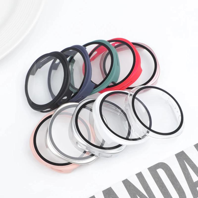 حافظة لجهاز سامسونج جالاكسي ساعة 8 44 مللي متر 40 مللي متر ثلاثية الأبعاد من الزجاج المقسى + غطاء كامل واقي للشاشة غلاف + ساعة فيلم 8 ملحقات