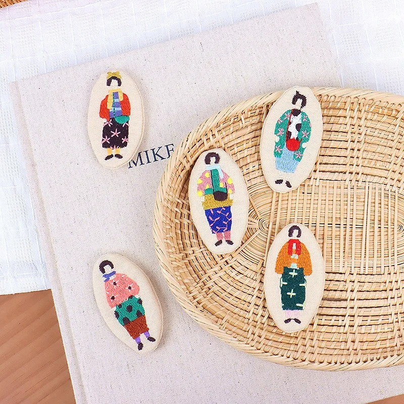 

Embroidery Brooch for Canvas Bag Handmade Fabric Cute Cartoon Character Pin Korean Bohemian Style Girl Clothing Accessory
