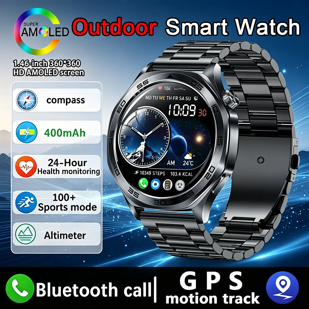 2026 Men's Smartwatch 100sports Modes Bluetooth Call Function Waterproof Heart Rate Sleep High-definition Screen GPS Big Battery