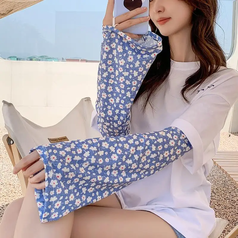 여성용 자외선 차단 아이스 실크 UV 차단 긴팔 통기성 루즈 벨 슬리브 사이클링 드라이빙 자외선 차단 팔토시