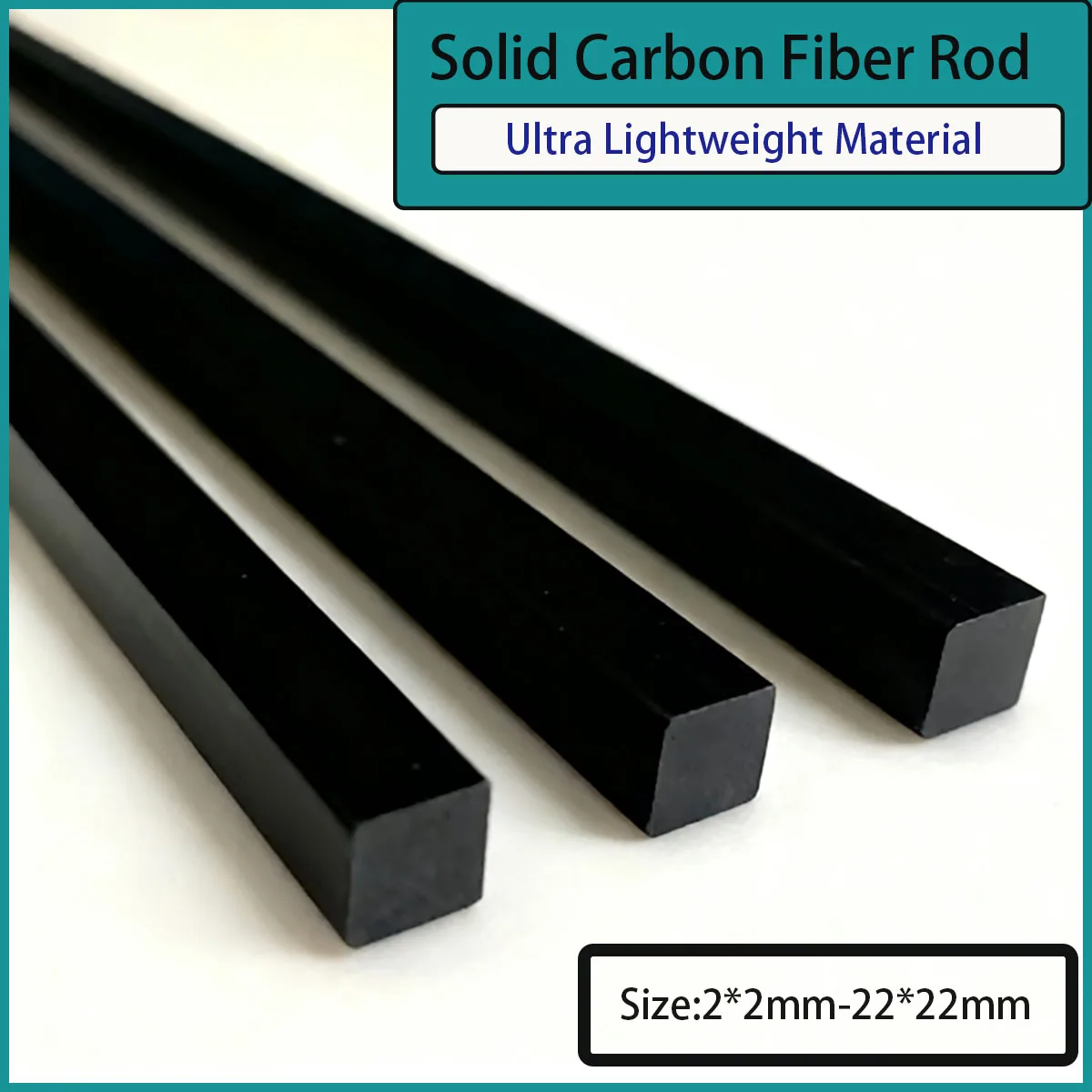 2-22mm x 500mm solid carbon fiber square pole - for drone accessories and DIY