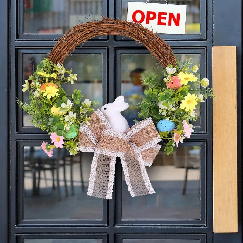 

Пасхальный венок, подвесное украшение для двери, подвеска в виде яйца пасхального кролика, подвеска для украшения дома, двора, вечеринки на открытом воздухе