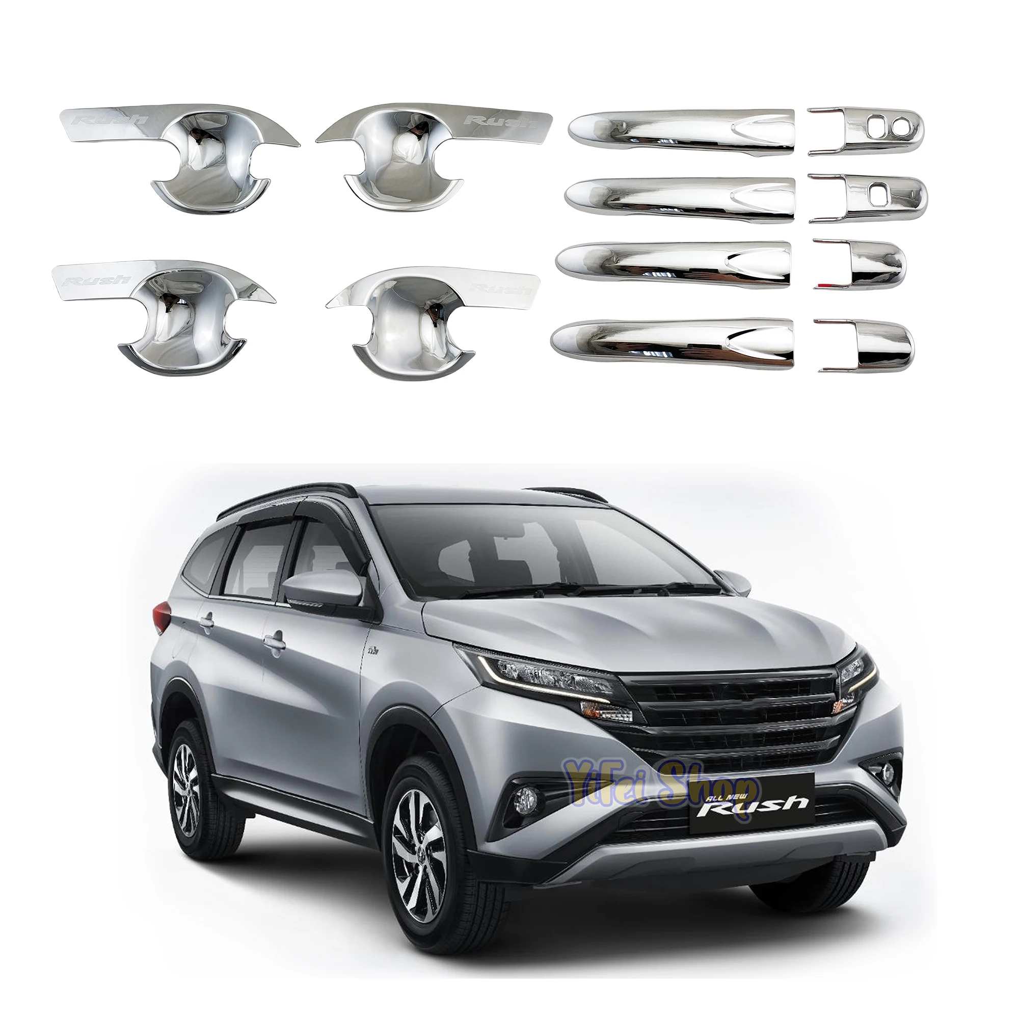 ABS Chrome Car Modification Accessory Door Handle Bowl Cover Trim Paste Style For Toyota Rush 2019 2020 2021 2022 2023