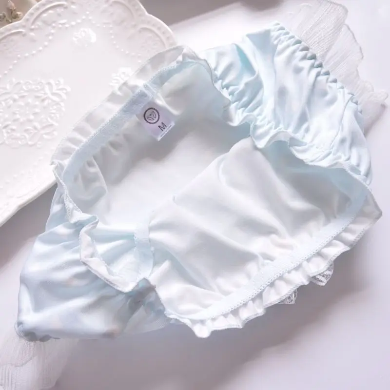 Cute Lovely Sweety Princess Style Lolita Cosplay Underwear Milk Silk Ruffles Bow High Stretch Seamless Panties Breathable Breifs