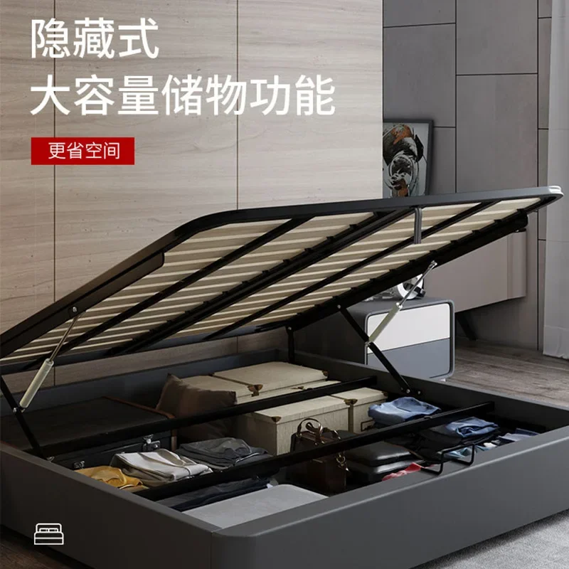 جلد محاكاة، حصير، سرير زفاف مزدوج بسيط وحديث من الشمال