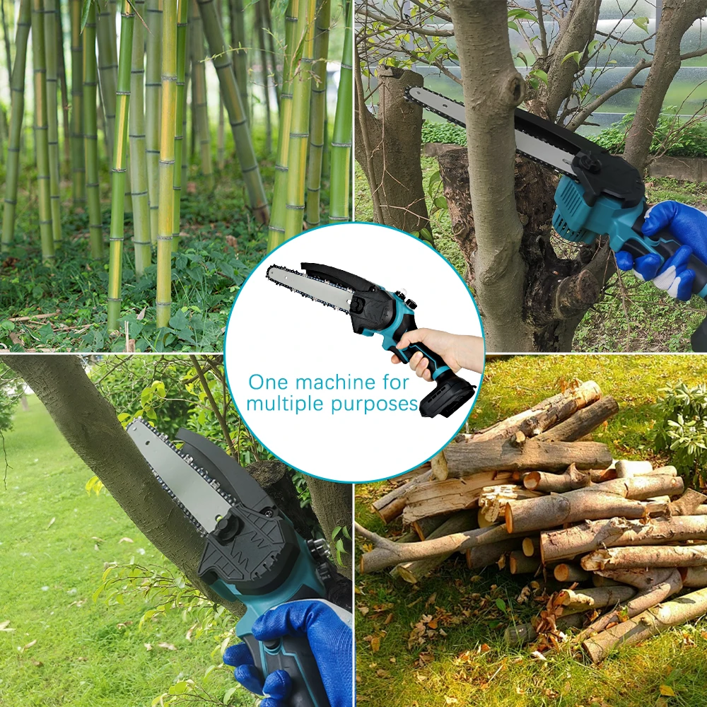 8 Inch Brushless Electric Chain Saw Cordless Automatic Oiler Garden Wood Logging Pruning Saw Power Tools For Makita 18V Battery