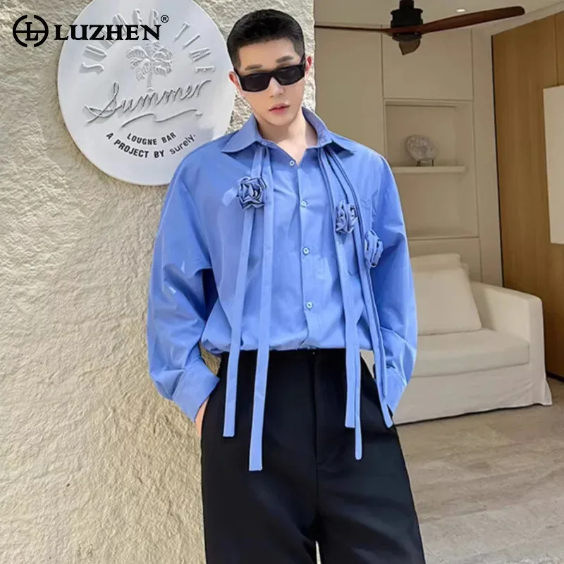 LUZHEN Luxury Long Patchwork Tassel Three-dimensional 2026 Flower Design Sleeve Shirts Men's Elegant Handsome Casual Tops JY8613