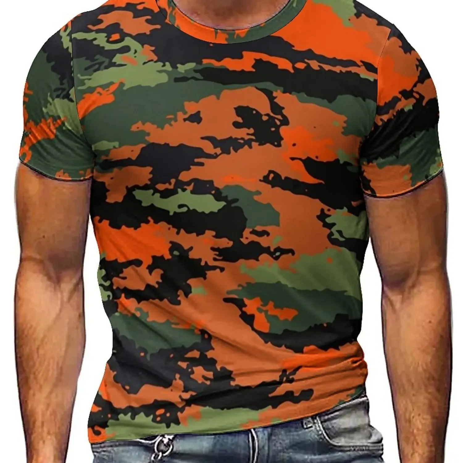 봄/여름 남성 및 여성 3D 프린트 반소매 티셔츠 - 생기 넘치는 기하학적 위장 패턴