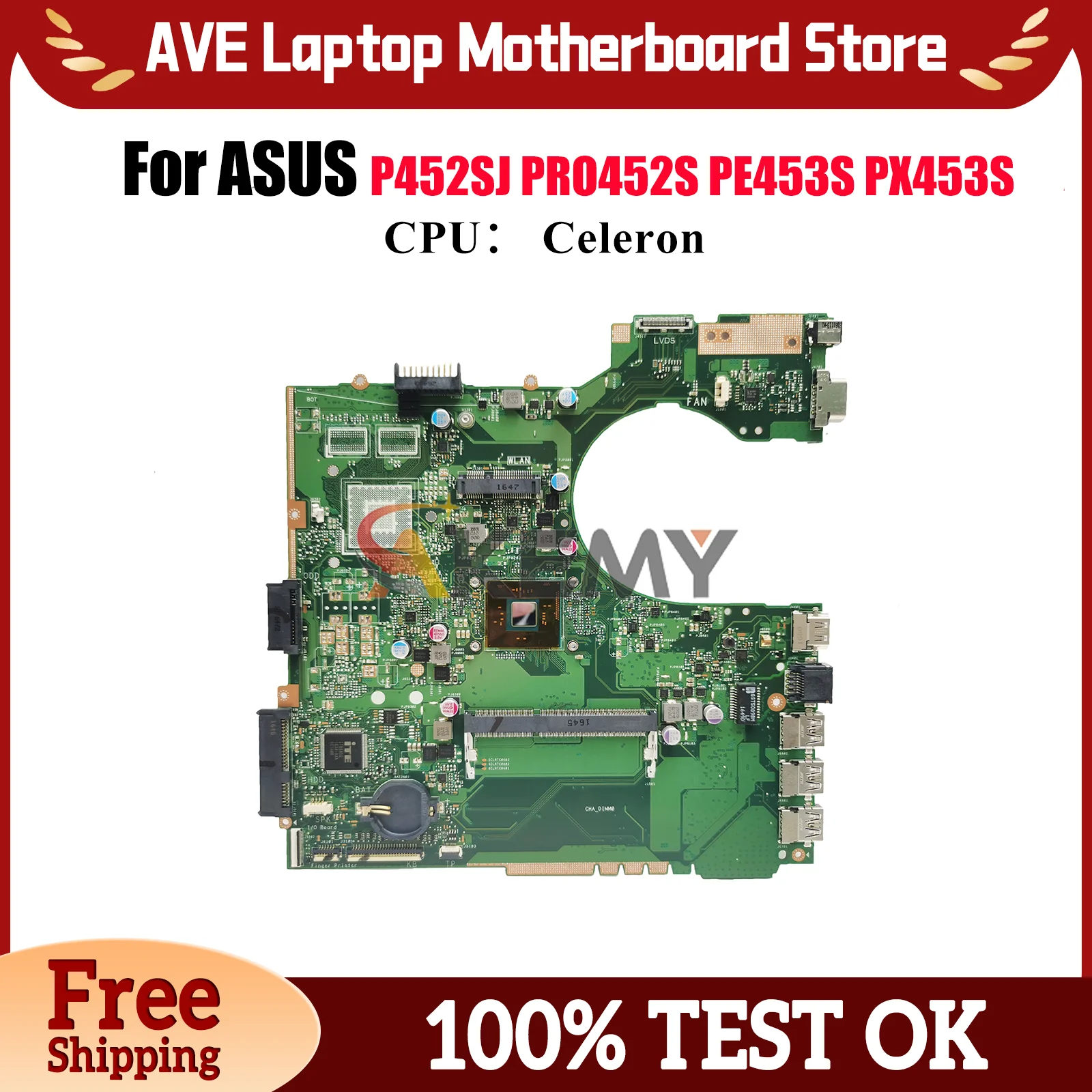 

P452SA Материнская плата для ноутбука ASUS PE453S P452SJ PRO452S P452SA P452S PX453S Материнская плата для ноутбука с процессором Celeron 108% тестов в порядке