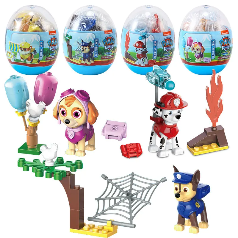 1-2 pezzi originale Paw Patrol Toy Anime Figure Blocks Chase Marshall Skye macerie Rescue Building Block con accessorio regalo per bambini