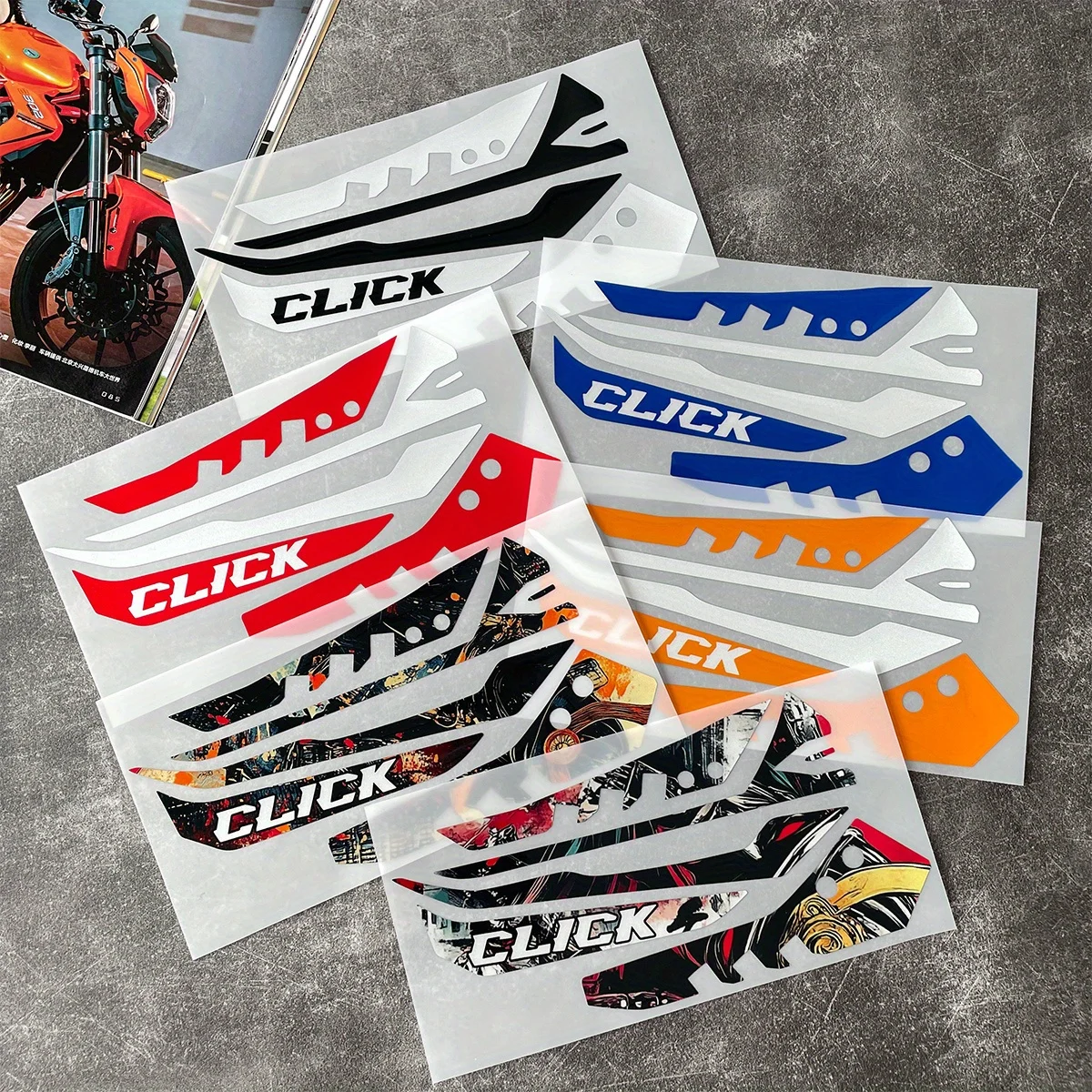 مجموعة واحدة من ملصق محرك الدراجة النارية "CLICK" لتزيين التصميم، ألوان وتصاميم متعددة، ملحقات لاصقة