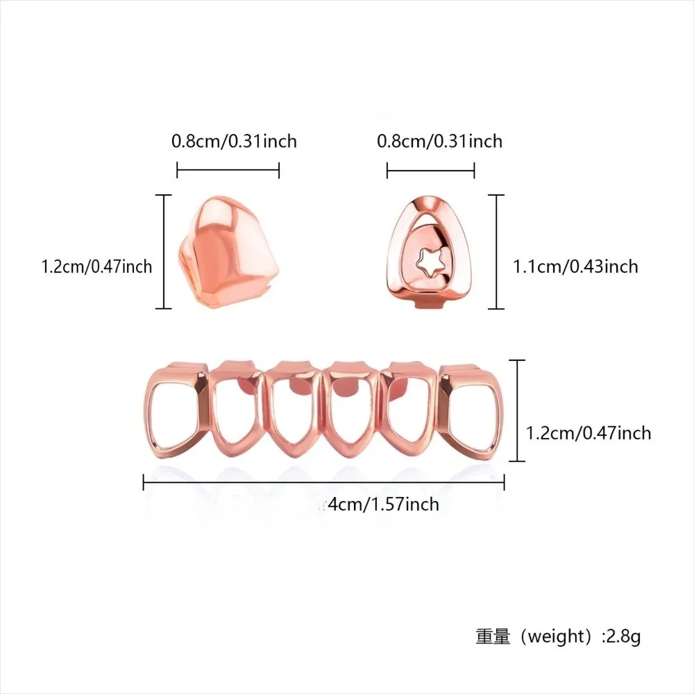 Nuevo Color dorado Hip Hop Diente Grillz circonita brillante joyería de dientes de cobre doble corazón hueco Dental Grillz mujeres