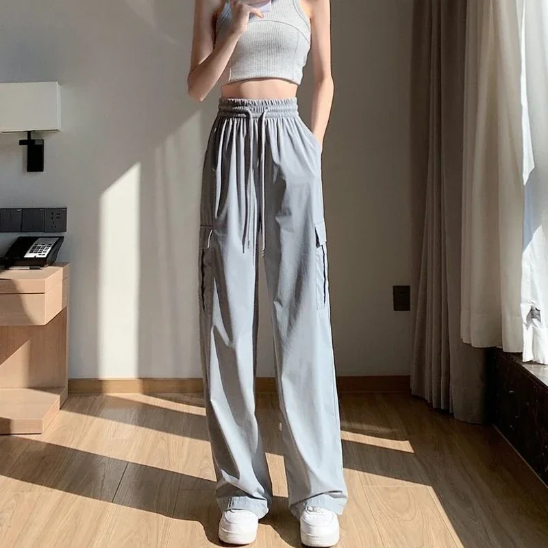 السراويل الرياضية النسائية الصيف مستقيم الساق واسعة السراويل النسائية ملابس أنيقة وأنيقة Y2k الشارع الشهير جميع الاتجاهات المتوسطة 2025 Xxl