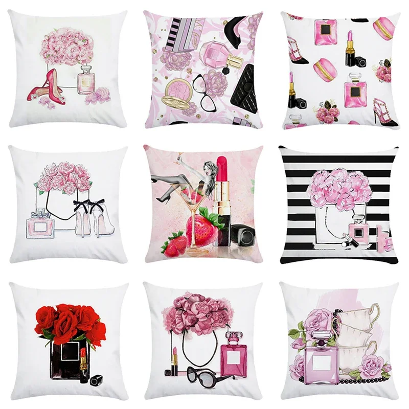 Pillows Hand Painted Plush Flowers Perfume Bottles Cushion Cover Sofa Pillow Case Home Decor Throw/Couch Pillowcase Decorations