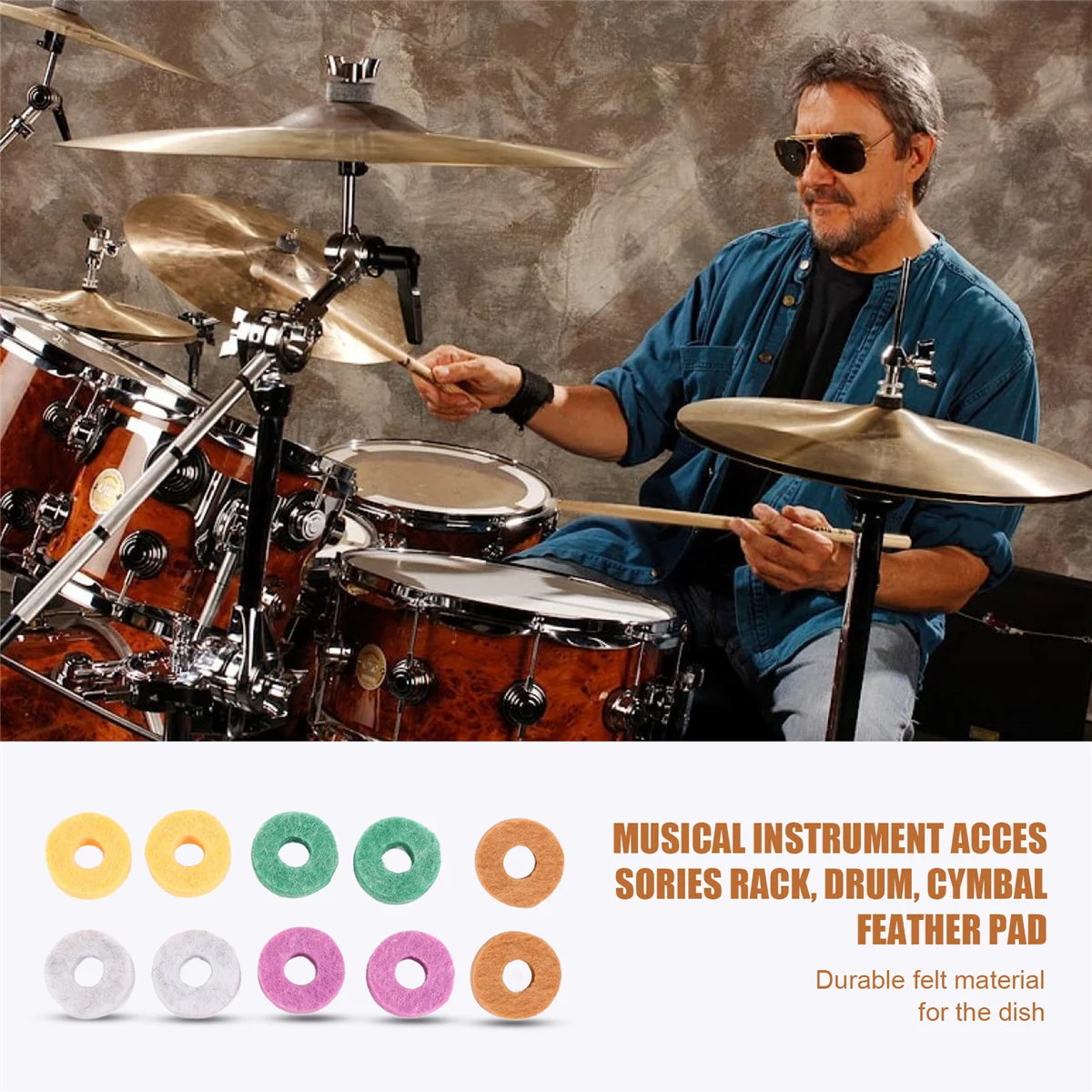 

AA85 10Pcs/ Pack Cymbal Stand Felt Washer Pad Replacement Round Soft for Drum Set Cymbals (Random Color )