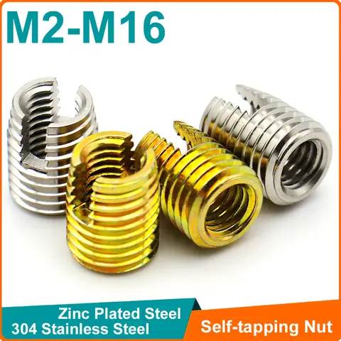 2-10pcs M2 M2.5 M3 M4 M5 M6 M8 - M16 Stainless Steel/Galvanized Self-Tapping Threaded Insert with Slot Embedded Thread Protector