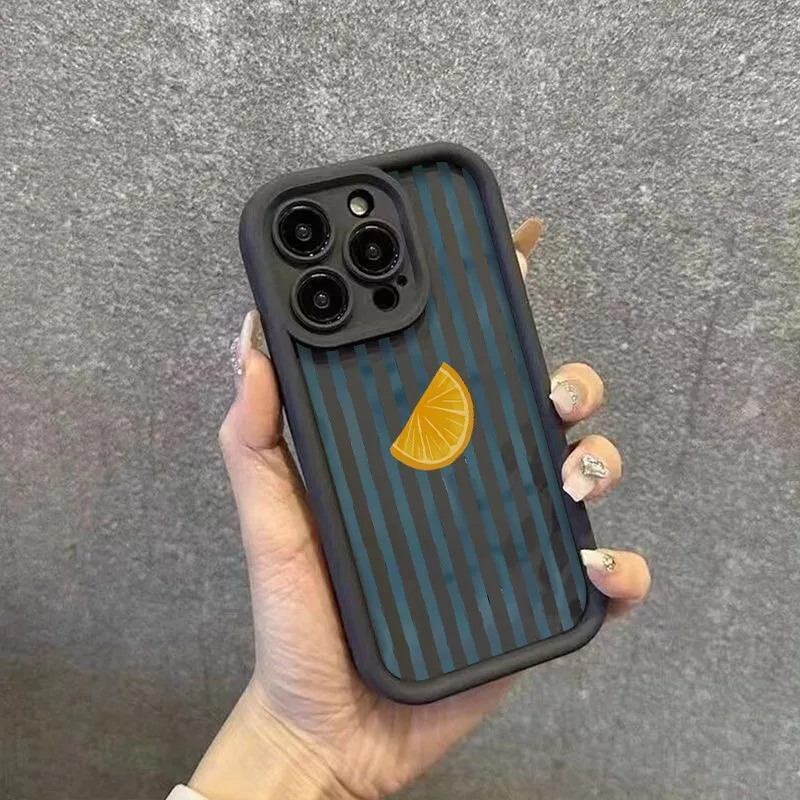 Gestreifte Zitronenscheiben-Muster-Handyhülle für iPhone 17 16 15 14 13 12 11 Pro Max XS X XR 7 8 Plus 16E 17 Air Silikon Bumper Cover