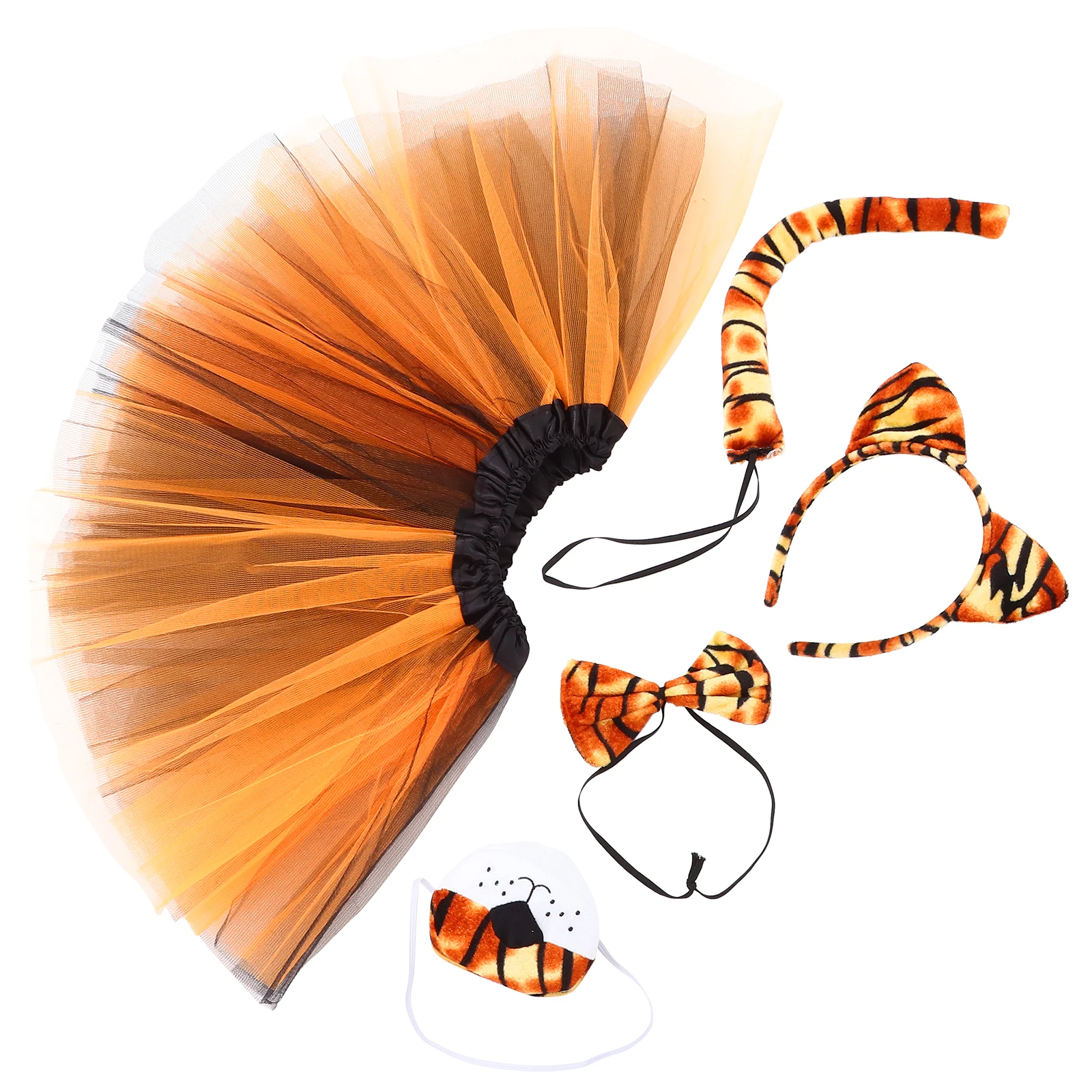 

1 Set Tiger Costume Set Tail Bow Tie Headband Nose Tutu Skirt Animal Role Play Outfit For Halloween Christmas Party Cosplay