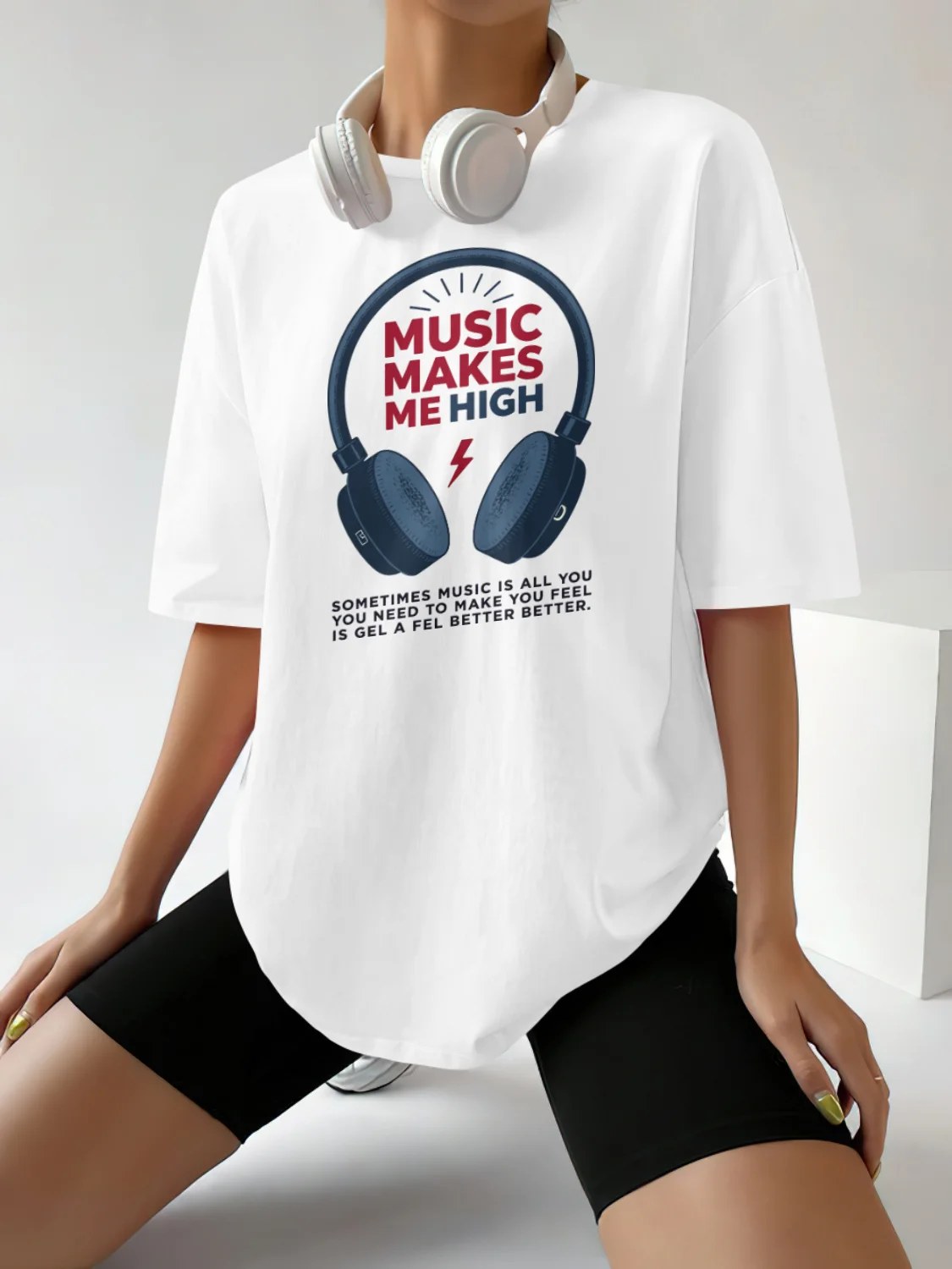 Music Make Me T Shirt Vintage Plus Size Harajuku Streetwear Women T-Shirts Yin Yang Graphic Tshirt Aesthetic Clothing
