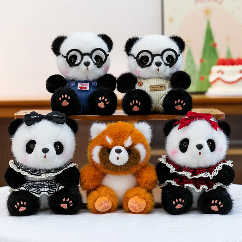 15 cm süße Riesenpanda-Kleid-Up-Plüschtiere, weiche Stofftier-Hoodies, Bär, kann Kleidung ändern, Baby-Beschwichtigungspuppe für Kinder, Geschenke