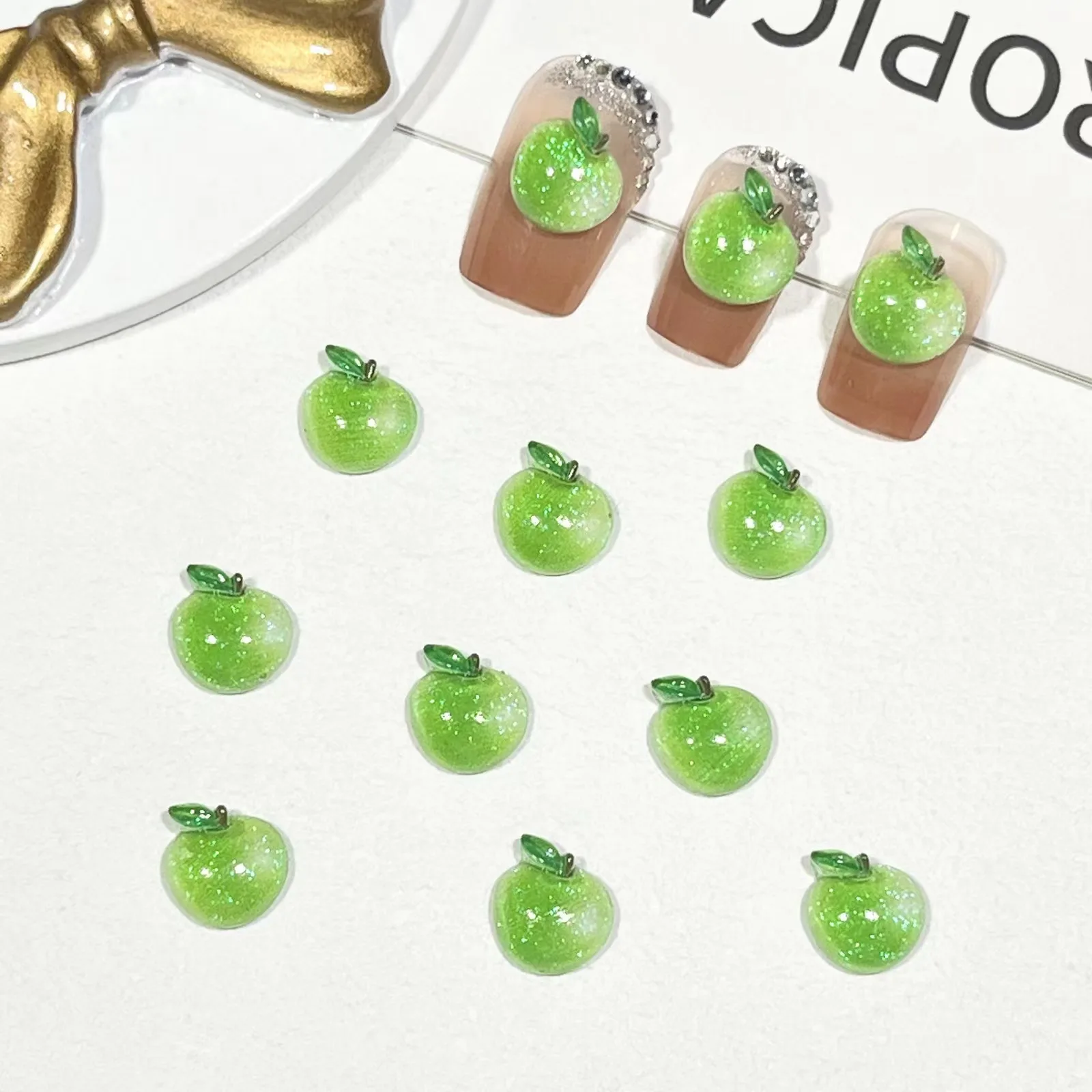 20pcs niedlichen Frucht nagel anhänger Harz Pfirsich Erdbeer nagels chmuck 3d klare Strass teile kawaii Nagel liefert Zubehör – Detail 10