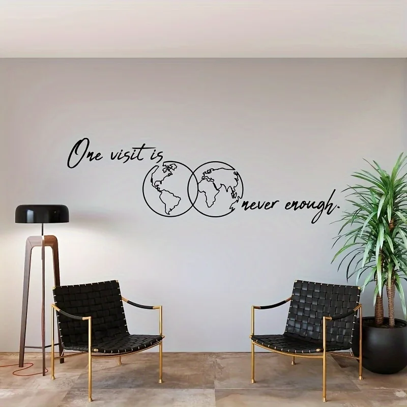 

Contemporary Style Vinyl Wall Decal 'One Visit Is Never Enough' Travel Theme, Pasted Cartoon Earth Wall Sticker For Home