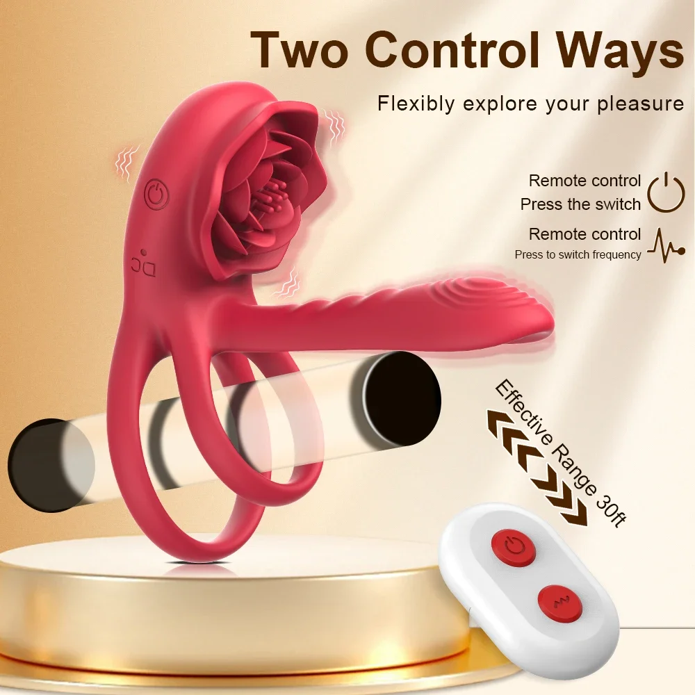 Rose Penis Cock Ring Vibrator Powerful Penis Sleeve Sucking Stimulator G-spot Female Nipple Clitoral Massager Sex Toy for Couple