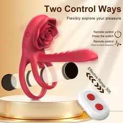 Rose Cock Ring Vibrator Penis Sleeve Sucking Stimulator Remote Control G-spot Erection Ring Clitoral Sex Toy for Adult Supplies