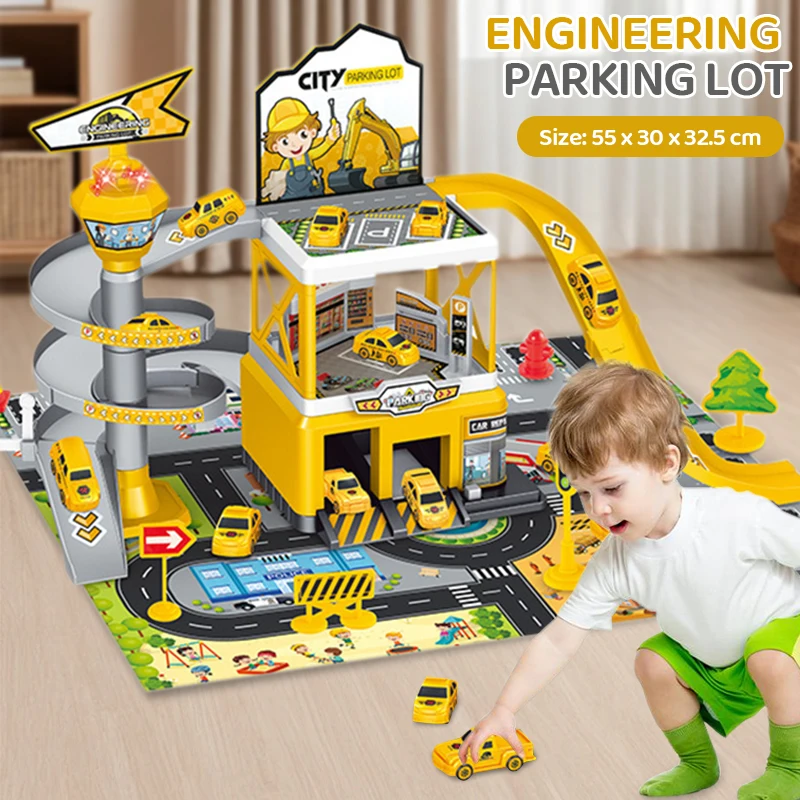 레일카 주차 키트 DIY 조립식 레이싱 트랙 자동차 모델 엔지니어링 소방차 장난감 어린이 소년 선물