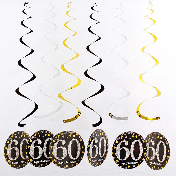 6 stks PVC 18 21 30 40 50 Jaar Oude Spiraal Gelukkige Verjaardag Swirl Opknoping Ornamenten Party Achtergrond Layout Decor levert