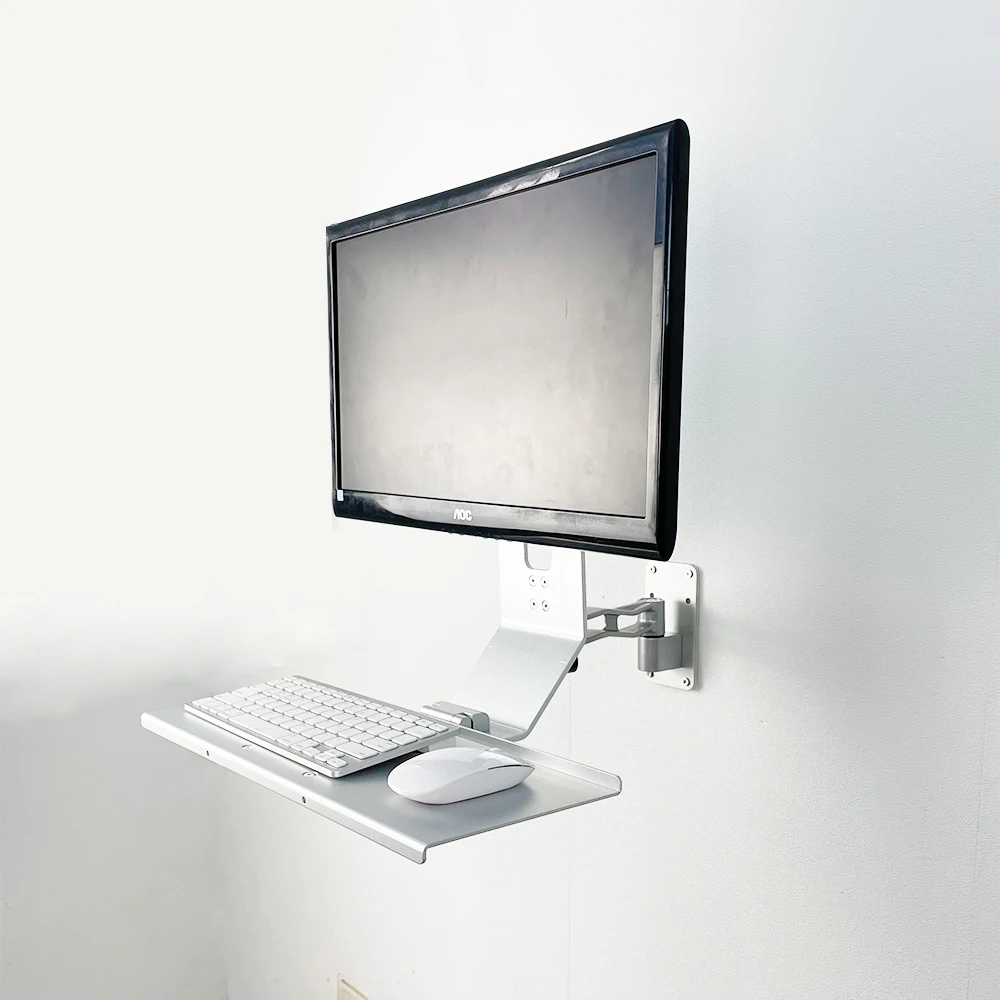Sit-to-Stand Wall Mount Height Adjustable Monitor Mount with Keyboard Tray