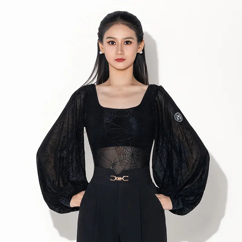 

Новинка 2026: Современные танцевальные топы для женщин с рукавами-фонариками, черные брюки, одежда для тренировок, костюмы для латиноамериканских танцев (чача, румба) для взрослых DQS22244