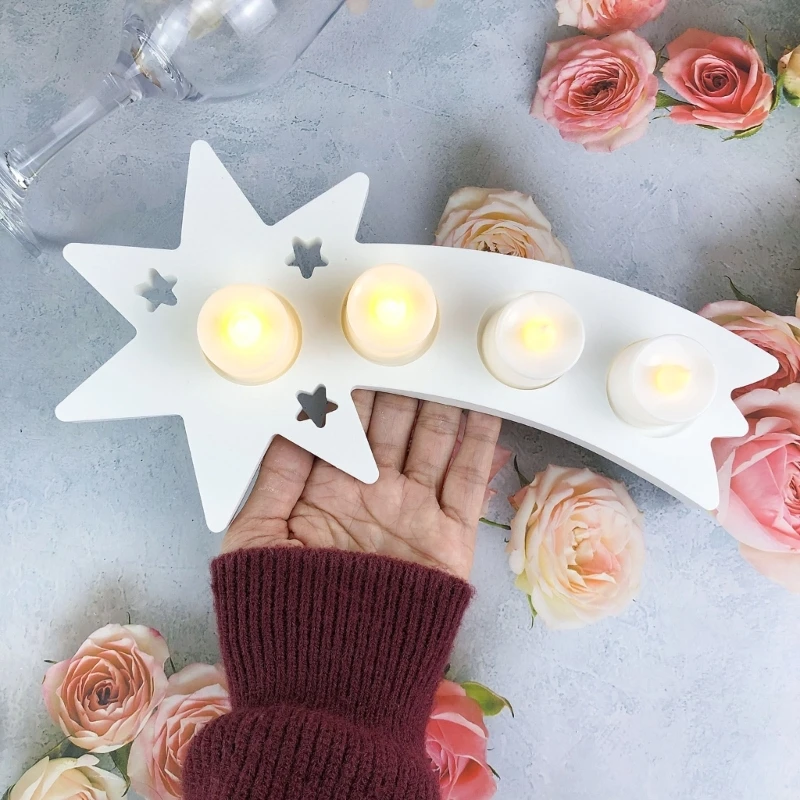 652F Silicone Mold for 4 Holes Holder Christmas Star Ribbon Candlestick Mould Plaster Home Decoration Making Tool