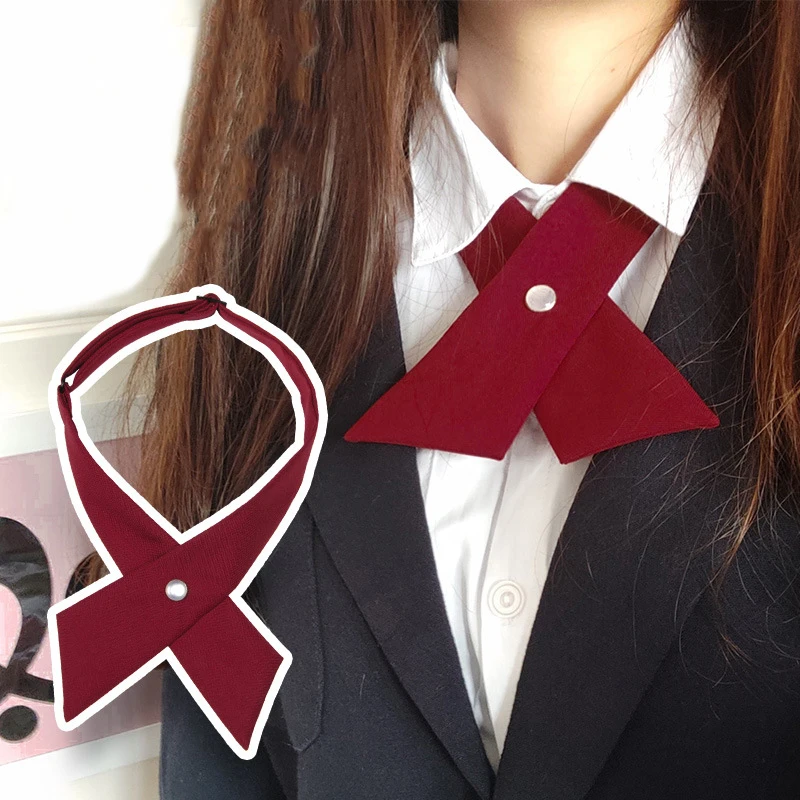 Retro Multi-Color Cross Tie Women's Basic Style Pearl Buckle Flat Angle Collar Rope College Style Shirt Small Collar Decoration