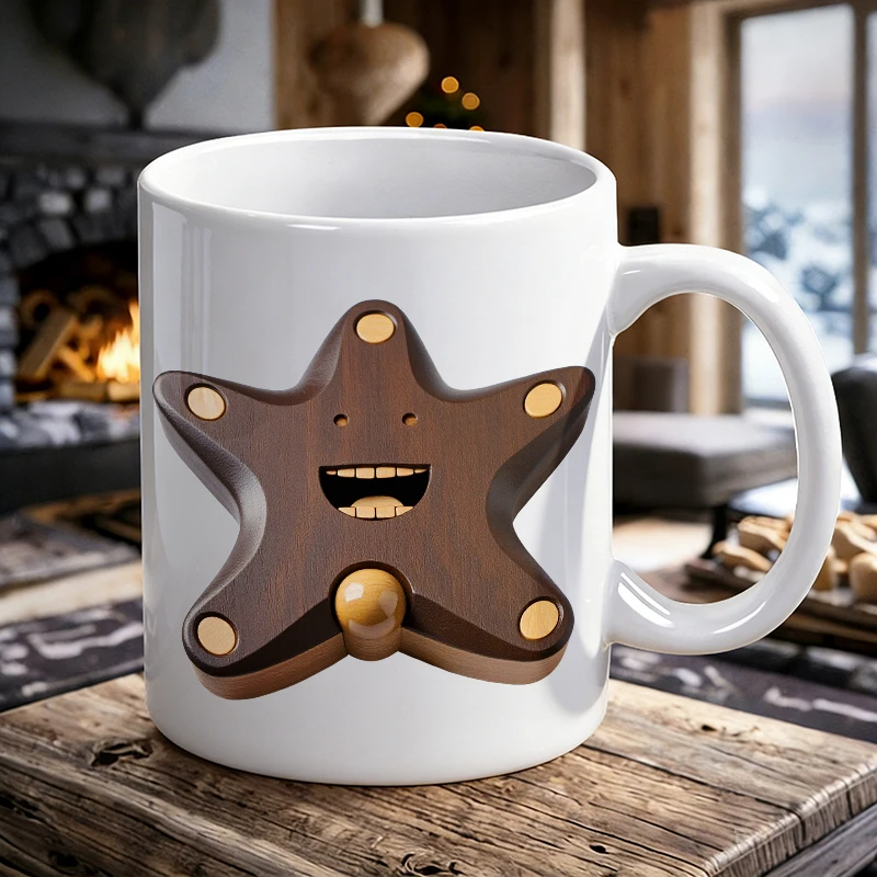 

Smiley Wooden Star Mug, Cute Cartoon Wood Grain Ceramic Cup, coffee cup, milk cup, office tea cup, gift for friends