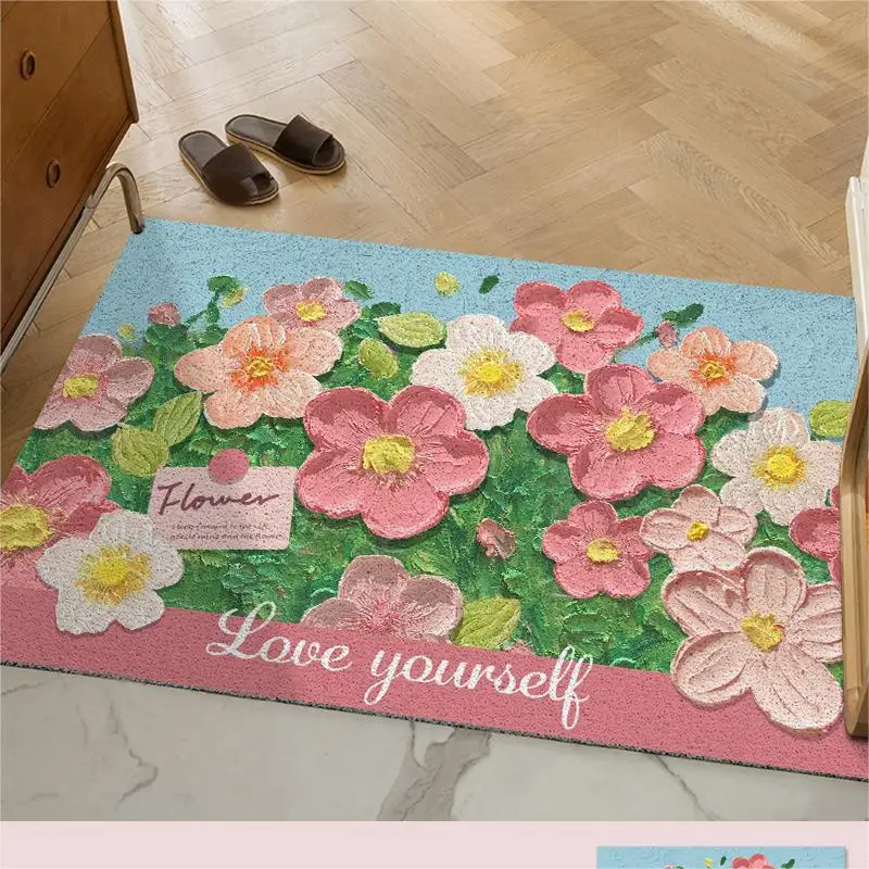 

Custom Spring Flowers Doormat Non-Slip Silk Ring Entrance Mat Wear-Resistant Outdoor Indoor Welcome Mat for Home Decor