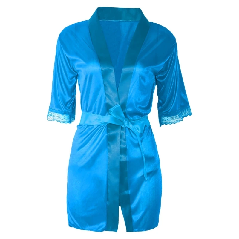 Women's Short Kimono V-Neck Bathrobe Plain Dressing Gown Bridal Party Robe