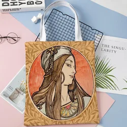 30x35cm Alphonse Mucha Art Canvas Bag Harajuku School Women Shoulder Bag Large-capacity Casual Punk Vintage Handbag 11.11