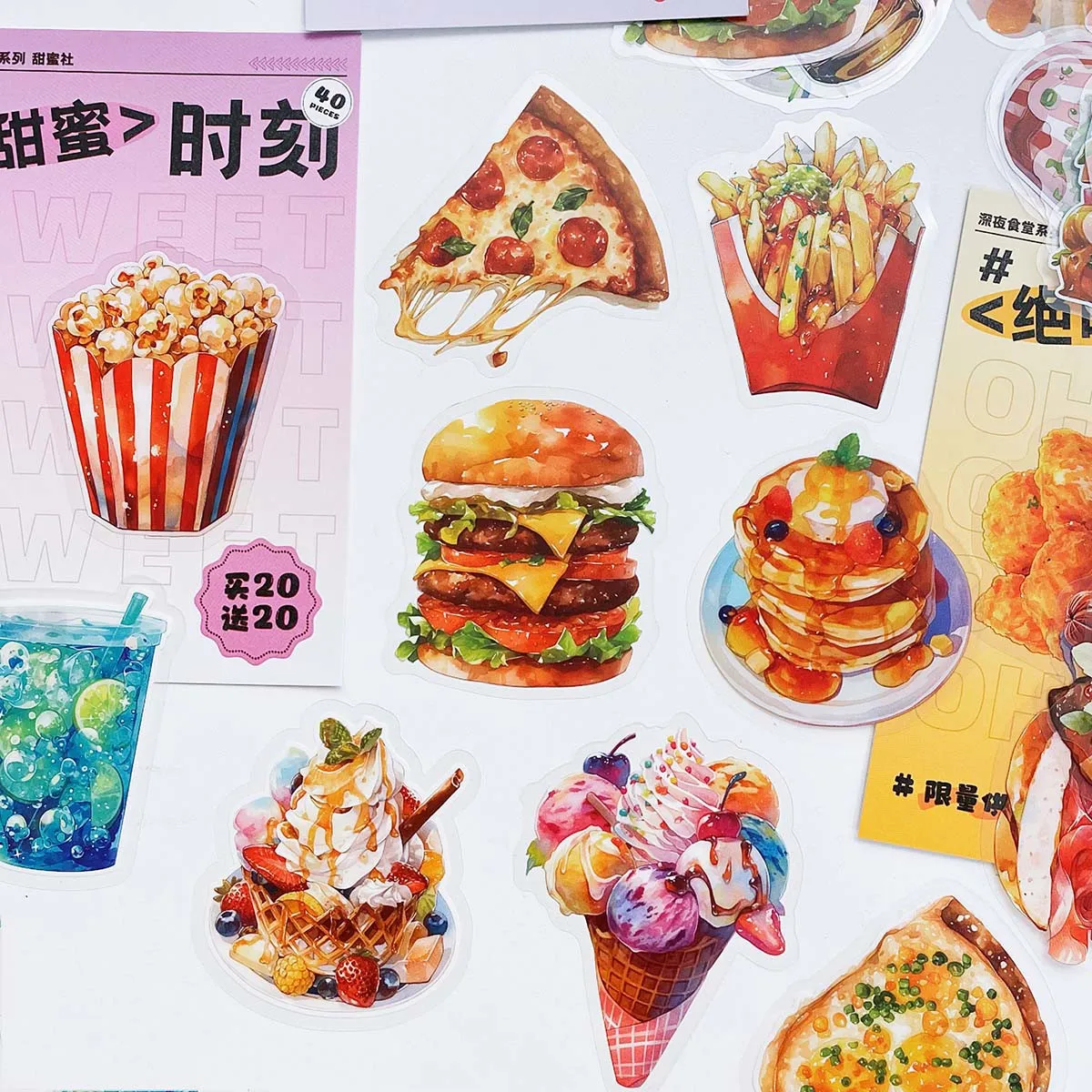 40PCS Stationery Food Decorative Stickers Scrapbooking Stickers DIY Phone Luggage Motorcycle Laptop Suitcase Decal Sticker