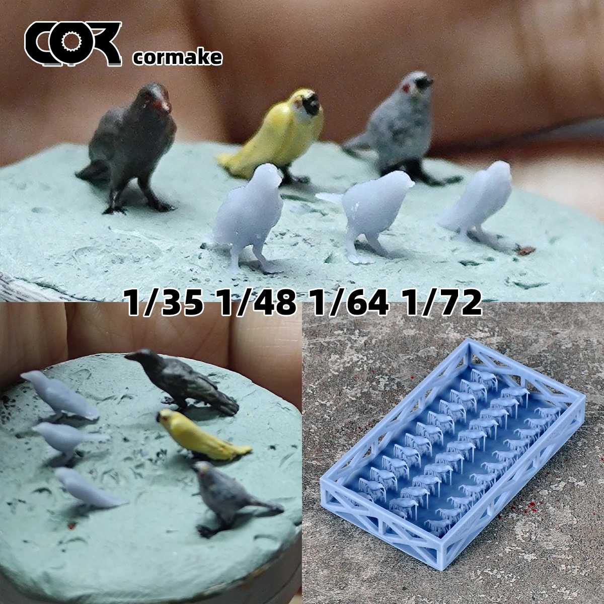 3D-Gedrucktes Harz-Miniatur-Vogel-Tiermodell-Set, Architektur-Gebäude-Diorama Sandtisch-Dekoration Passend für 1/35 1/48 1/64 1/72