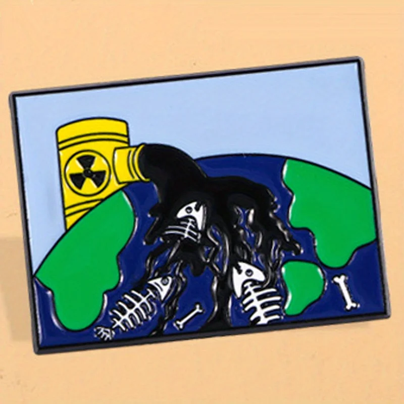 Cartoon Environmentalist Brooch Protects Ocean Resists Discharge Nuclear Wastewater. Sea Turtle Whale Needle Badge